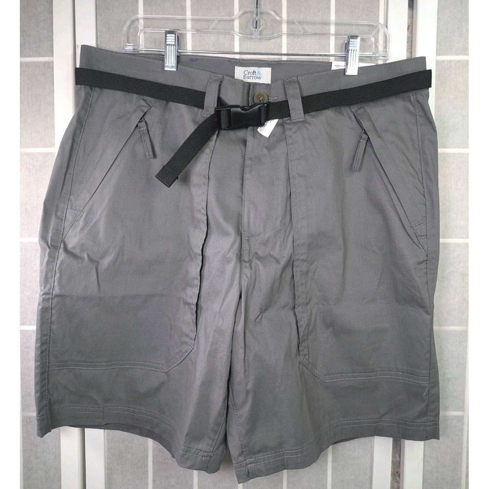 Croft & Barrow Mens Shorts NWT 36 Gray Utility Cargo Pockets Stretchy Outdoors